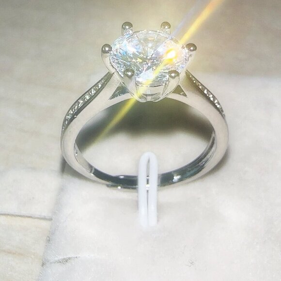 Silver Wedding Ring Diamond Simulant Adjustable Size - Picture 8 of 11